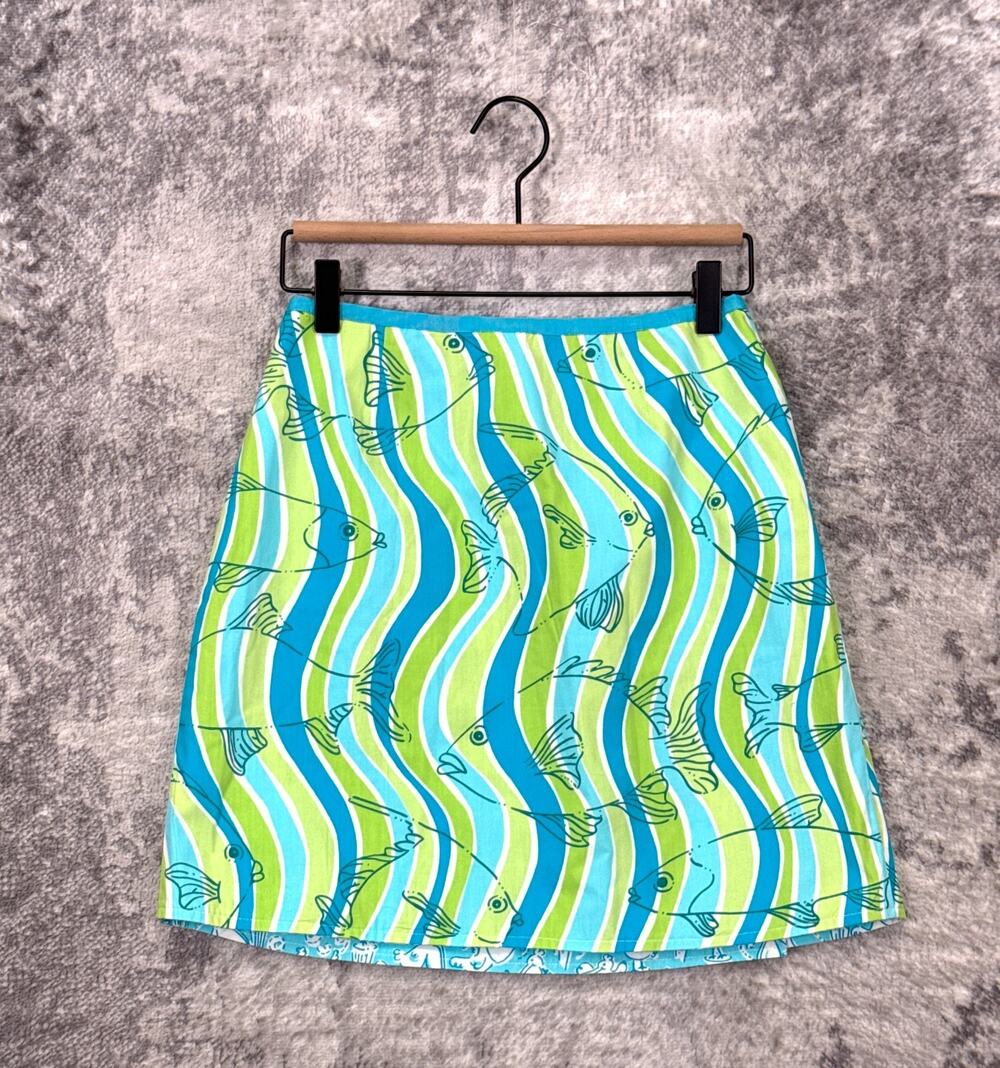 Vintage Lilly Pulitzer Reversible Wrap Skirt 0 Womens Dual Print